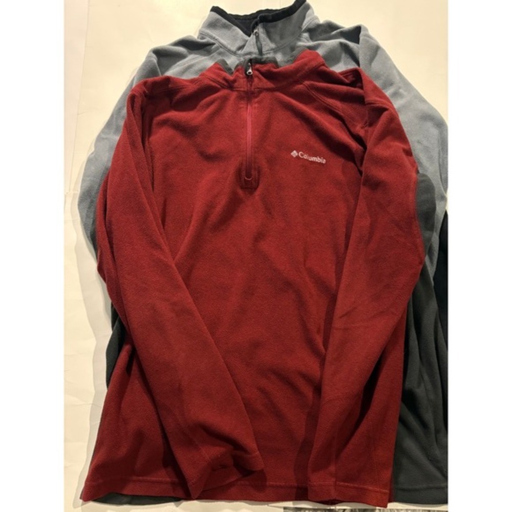 Columbia 1/4 Zip Fleece Pullover Mens‎ L Red Gray Lot of 2 Sweaters